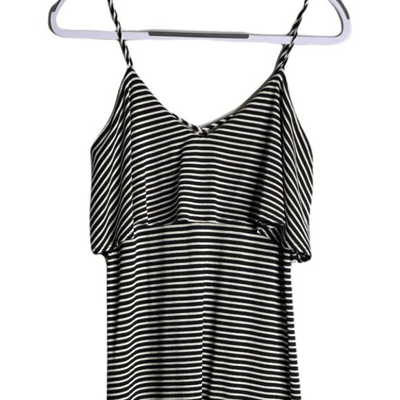 Anthropologie Greylin Sz S Black White Striped Sleeveless Ruffle Top Maxi Dress - Picture 2 of 8